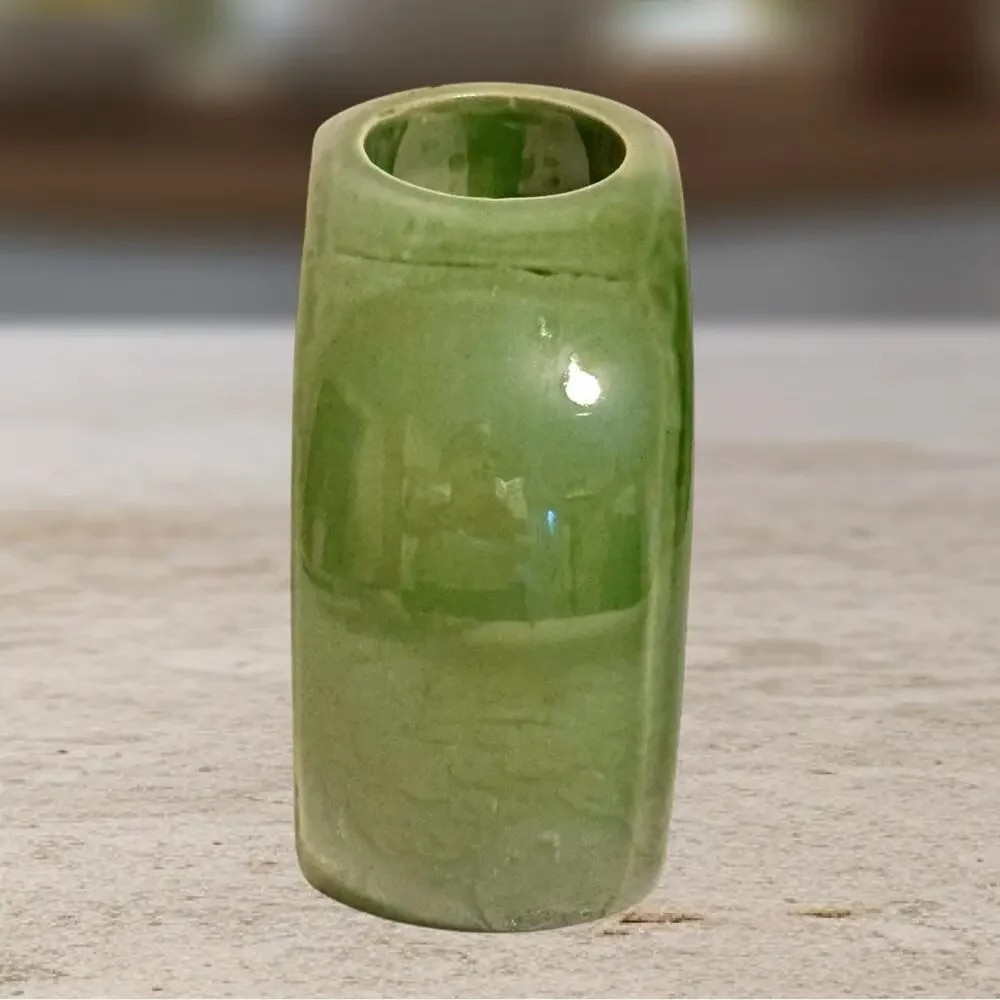 Vintage Ceramic Pottery Sculptural Leaf Bud Vase Circular Retro Green Decor - Picture 3 of 6